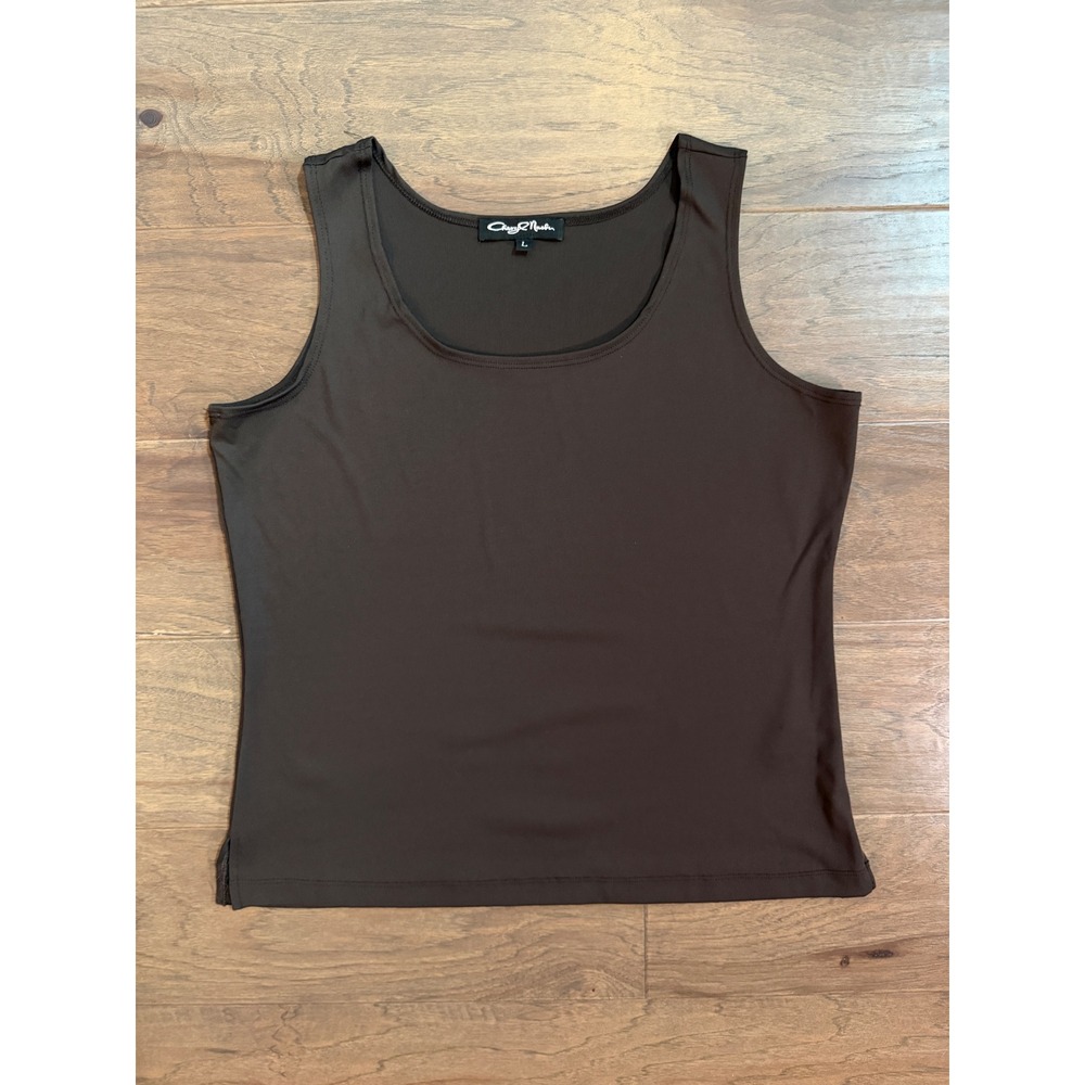 Cheryl Nash Womens Brown Scoop Neck Tank Top Tactel Lycra Ribbed Size L USA Made